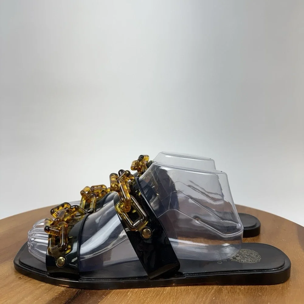 Womens Vince Camuto Felicya Brown Jelly Chain Slip On Sandals Slides Size 11 M
